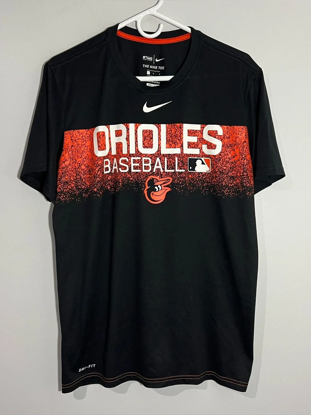 Nike Baltimore Orioles Paint Splatter Black Short Sleeve T-Shirt Mens Large